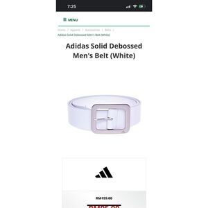 Adidas Solid Debossed Men’s White Golf Belt 36 38